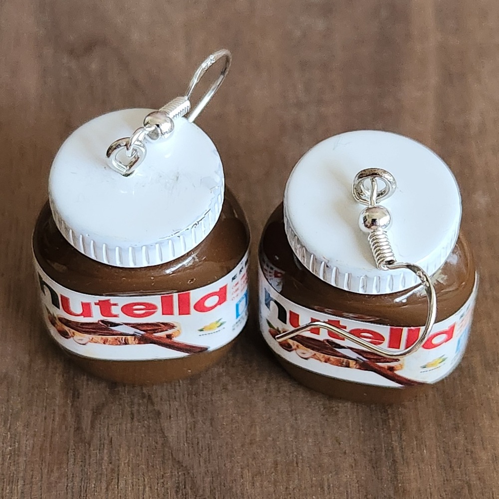 Handmade Miniature Jar Earrings Brown White Novelty Foodie 3D Dangle Jewelry - Picture 8 of 9